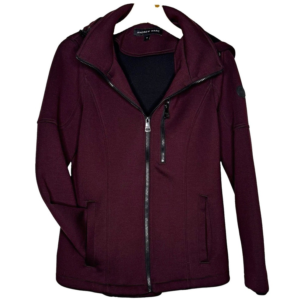 Andrew Marc Hooded Full Zip Jacket Mens M Burgundy Wine Black Outdoor Gorpcore